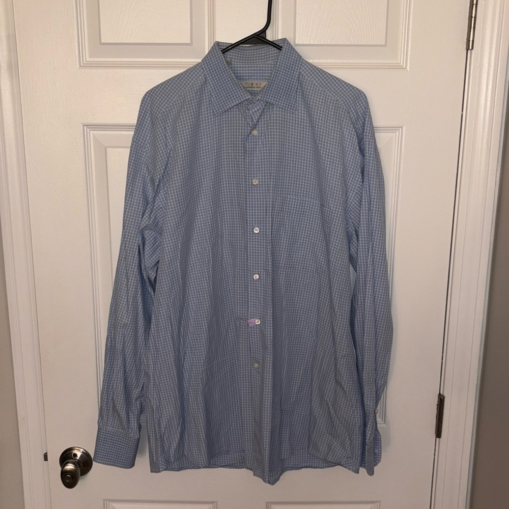 Ermenegildo Zegna Men’s Blue Plaid Dress Shirt Sz 16 (41)
